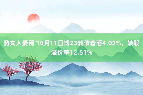 熟女人妻网 10月11日博23转债着落4.03%，转股溢价率12.51%