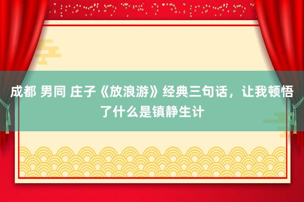 成都 男同 庄子《放浪游》经典三句话，让我顿悟了什么是镇静生计