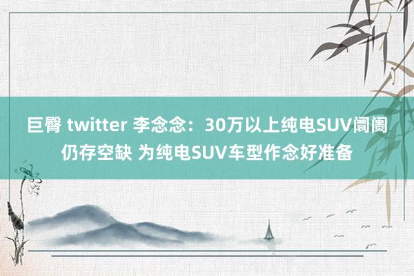 巨臀 twitter 李念念：30万以上纯电SUV阛阓仍存空缺 为纯电SUV车型作念好准备