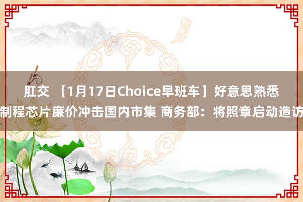 肛交 【1月17日Choice早班车】好意思熟悉制程芯片廉价冲击国内市集 商务部：将照章启动造访